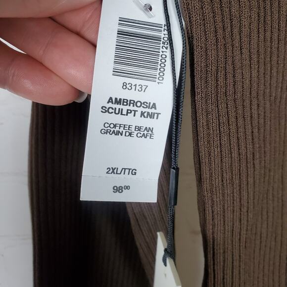 NEW Babaton Ambrosia Sculpt Knit Top Size 2XL Coffee Bean Brown Long Sleeve Rib - Picture 8 of 16